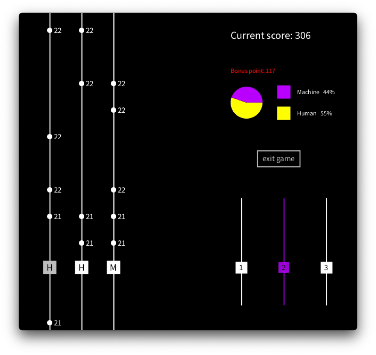 An image that shows state of machine signaling to human parter. Corresponding string glows to purple color.