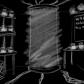 A lab environment concept art sketch.