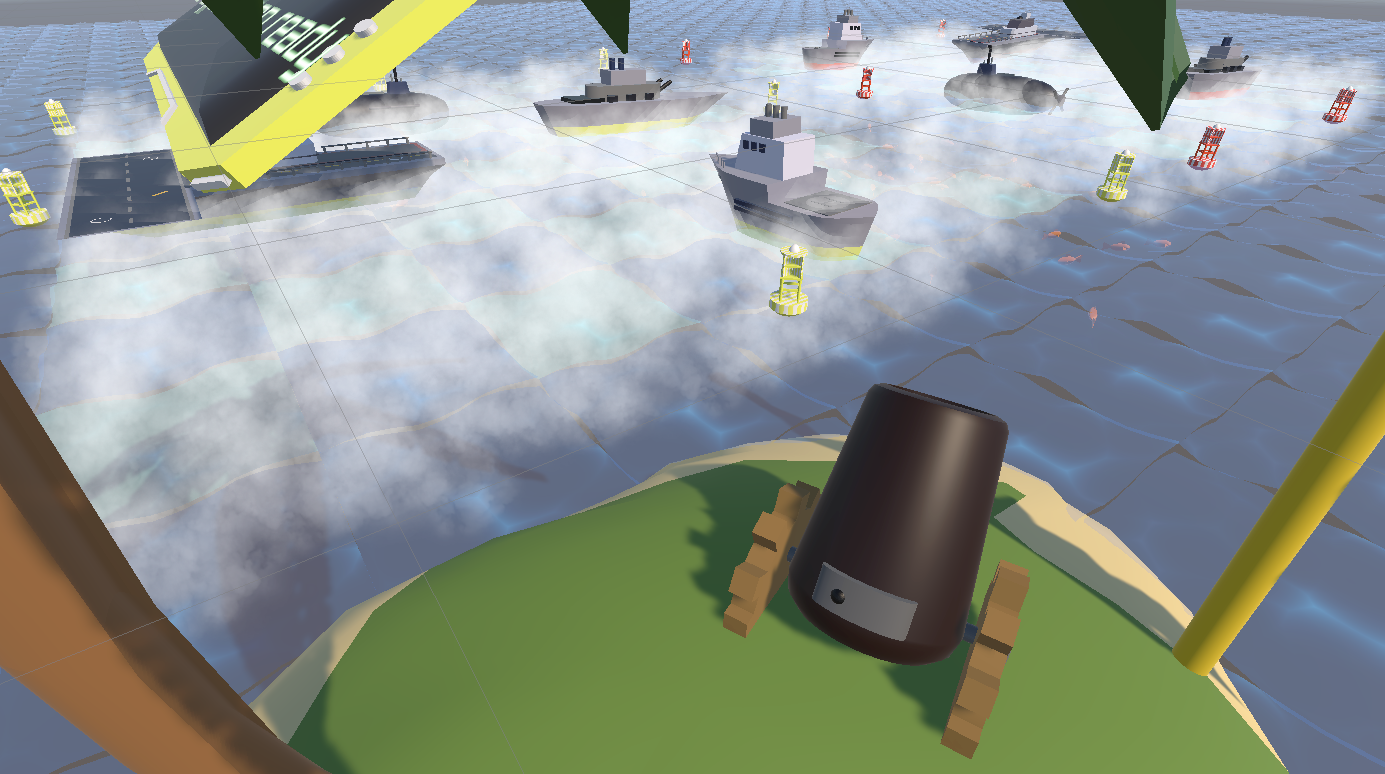 A game screenshot showing a canon on an island.